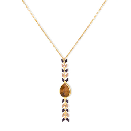 14K Gold Wheat Necklace - Tiger's Eye