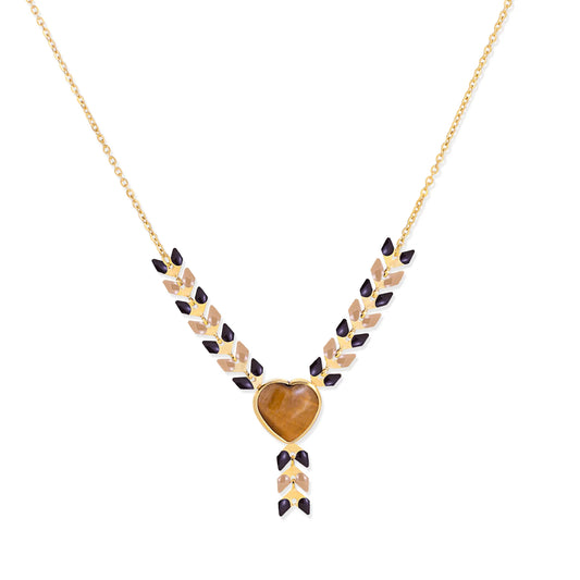 14k Gold Heart Necklace - Tiger's Eye