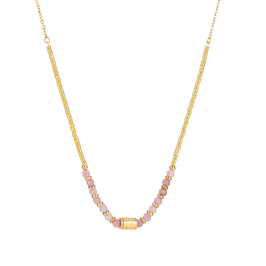 14K Chain Boho Necklace - Pink
