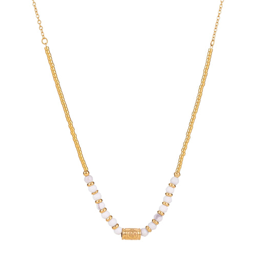 14K Chain Boho Necklace - White