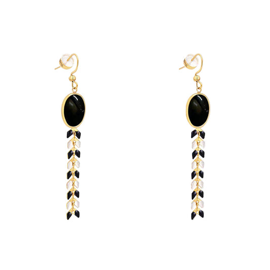 14K Gold Oval Earrings - Black